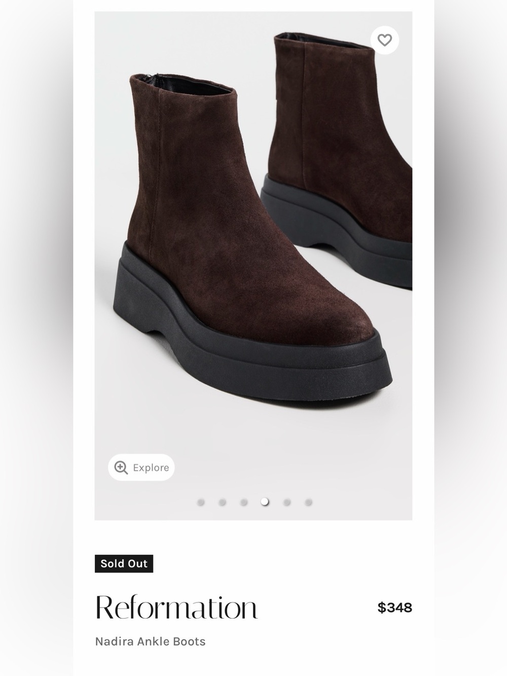 Reformation Nadira Dark Brown Suede Platform Ankle Boots